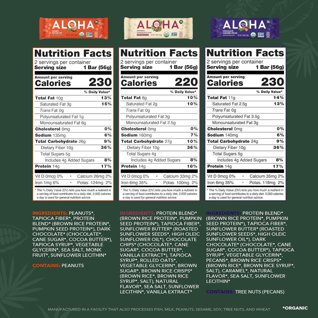 ALOHA Organic Plant Based Protein Bars - Sampler Pack #2-12 Bars, Vegan, Low Sugar, Gluten-Free, Paleo, Low Carb, Non-GMO, No Stevia, No Erythritol