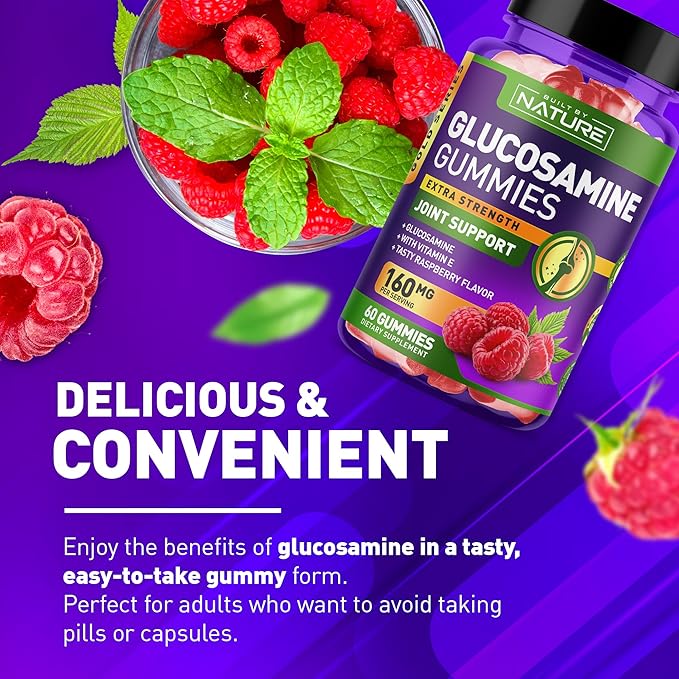 Built by Nature Glucosamine Gummies – Joint Support Supplement – Delicious Raspberry Flavor – Non-GMO – 60 Gummies