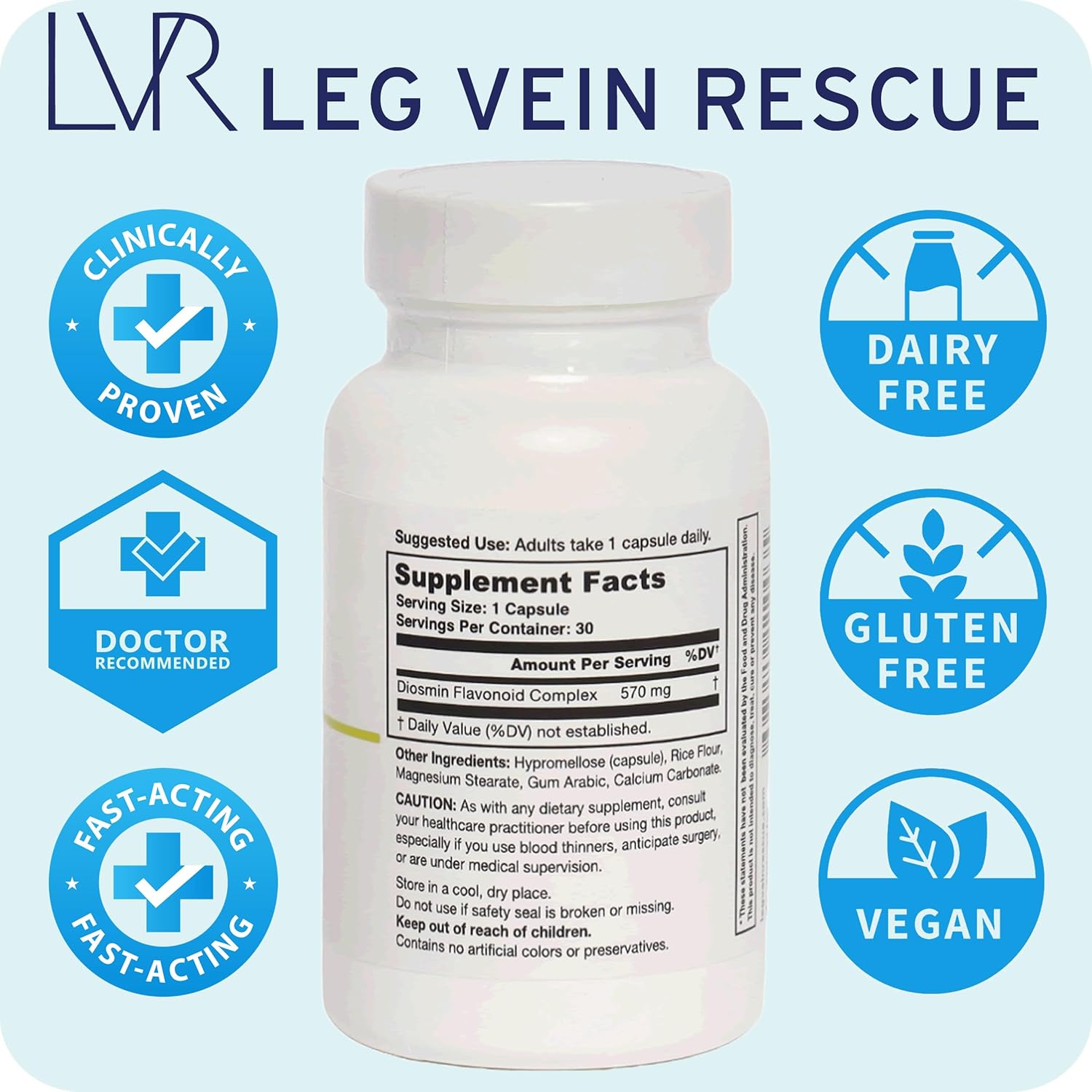 Clinically Studied Diosmin Varicose Vein and Leg Circulation Support 120 Day Supply - Spider Veins & Leg Edema Relief Citrus Bioflavonoids Natural Health Supplement (6 Bottles)