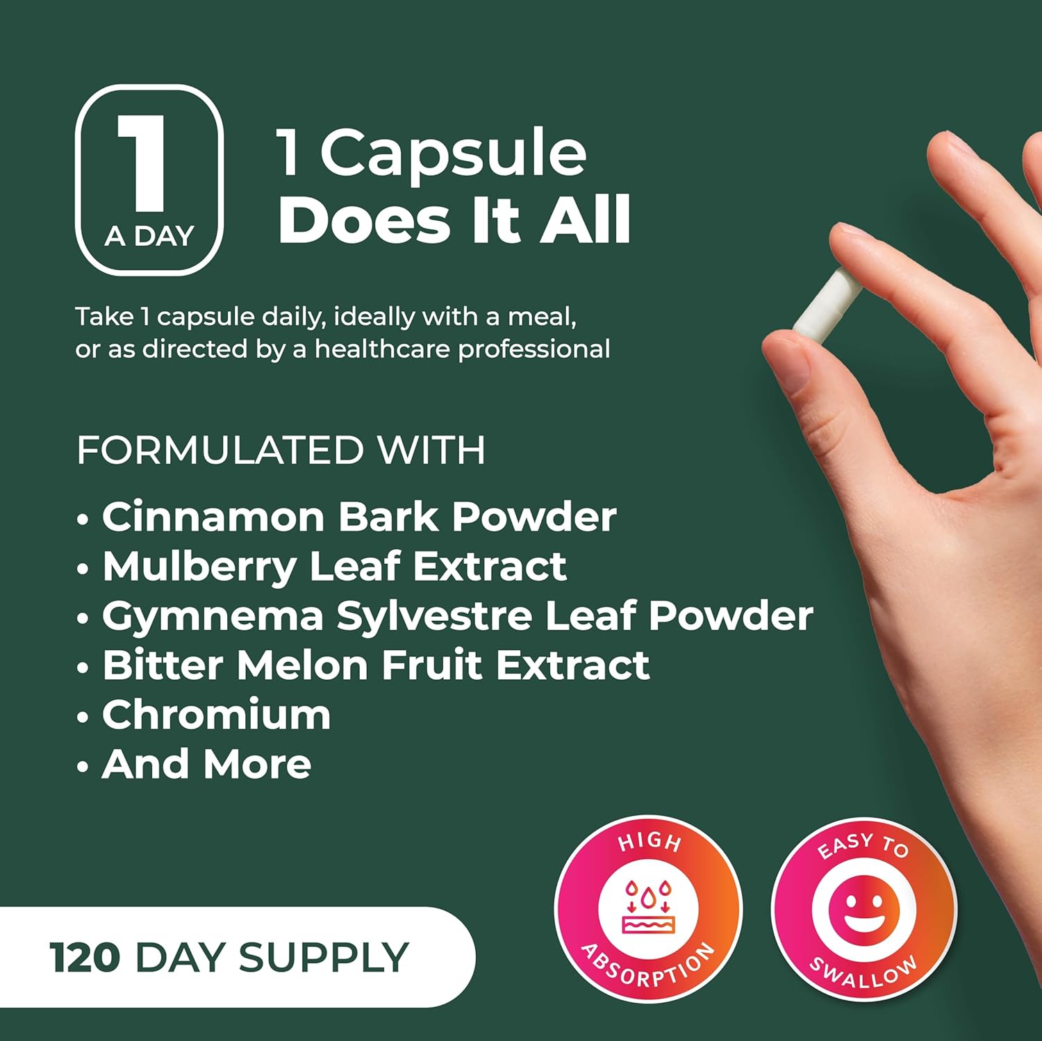 PurePremium Normal Blood Sugar Support Supplement - 20 Active Ingredients Complex to Support Blood Sugar Levels Already in The Normal Range - with Cinnamon, Bitter Melon, Chromium, Mulberry - 120ct