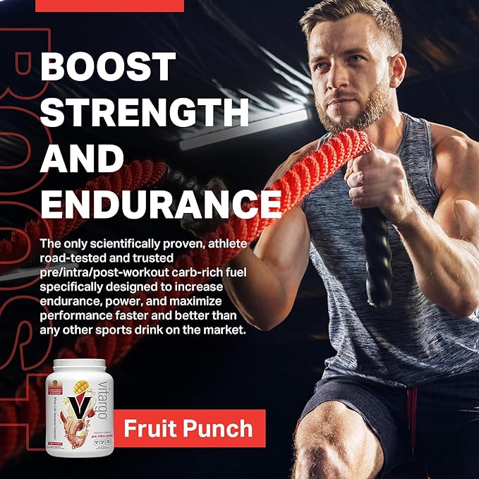 Vitargo Carbohydrate Powder, 2X Faster Digesting - 4.4 LB Fruit Punch, No Bloat, No Crash, Pre, Intra & Post, Sugar-Free Complex Carb Powder for Recovery, Endurance & Muscle Gain, Made in USA