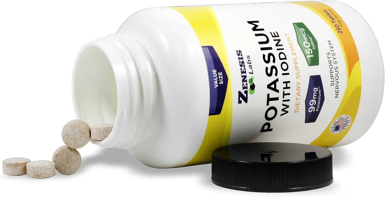 Potassium Gluconate 99mg + 150mcg Iodine from Kelp Bulk (250 Tablets/Bottle)