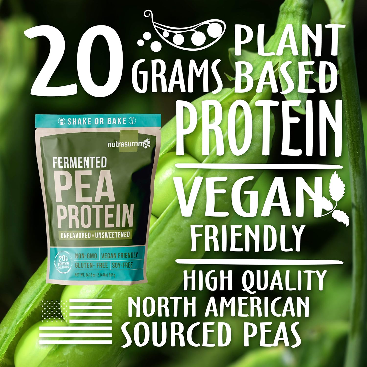 Pea Protein Powder, Unflavored and Unsweetened Sugar Free Vegan, 100% Plant Based, Non GMO, Gluten Free & Soy Free, 2.14 LB