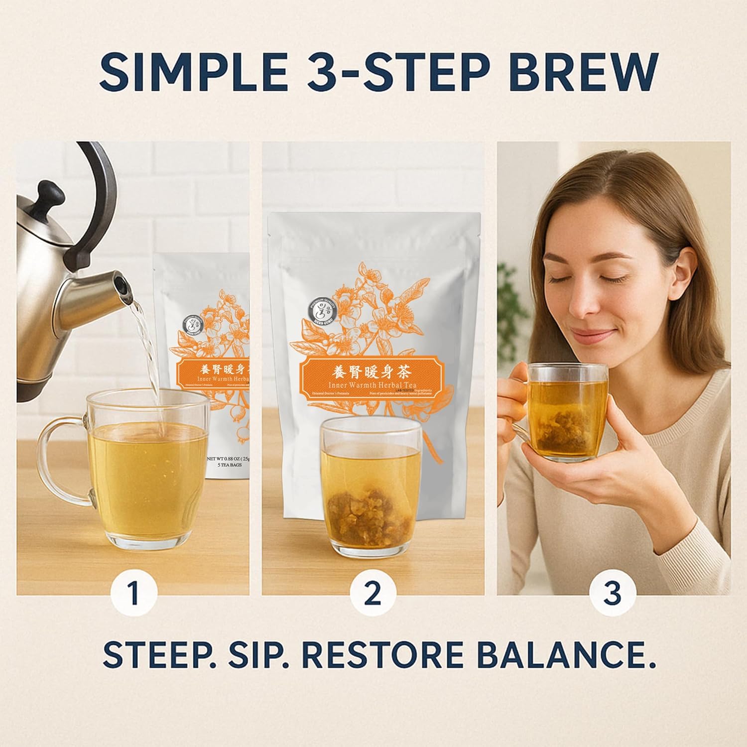 Herb Guru Inner Warmth Herbal Tea | Stomach Ease Blend With Ginger, Jujube, Goji Berry, Dioscorea, And Cinnamomum | Includes 5 Herbal Tea Bags | Digestion Teas For Daily Comfort And Wellness