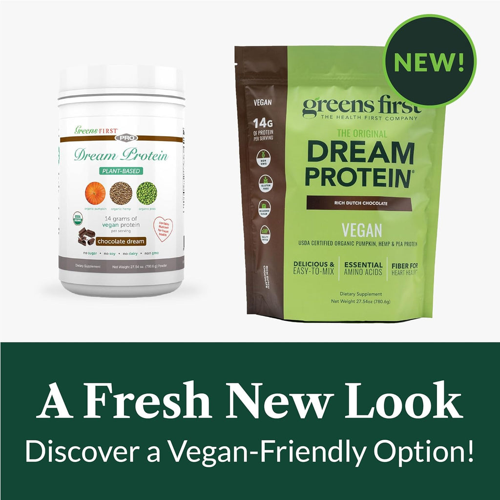 Greens First Dream Protein Plant-Based Vegan Powder - USDA Organic Pumpkin, Hemp & Pea Protein - Gluten-Free, Non-GMO, No Added Sugar (Rich Dutch Chocolate, 27.54 oz)