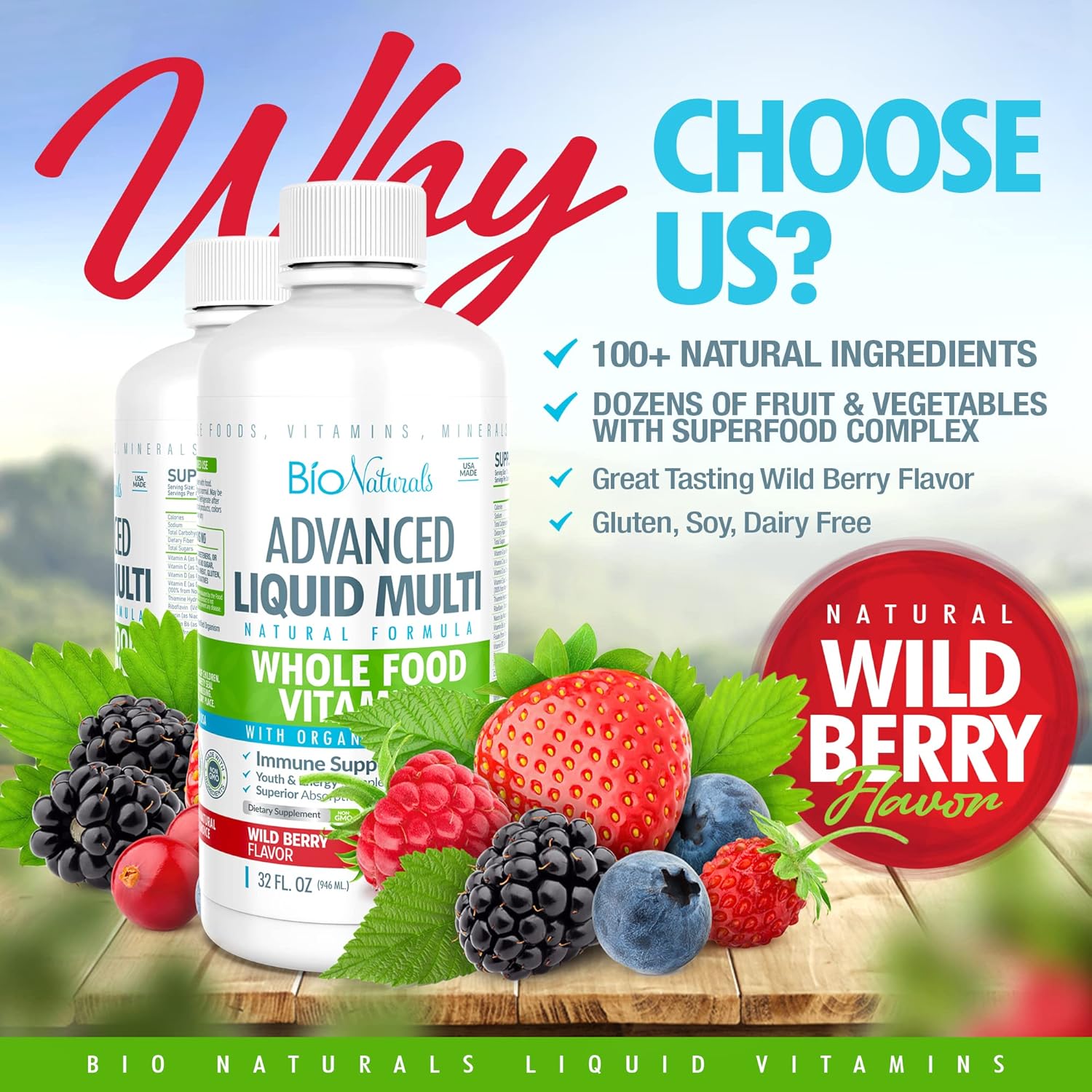 Bio Naturals Liquid Whole Food Multivitamin for Men & Women with Over 100 Ingredients - Superfoods, Omegas, Organic Extracts - 100% Vegan - 32 oz