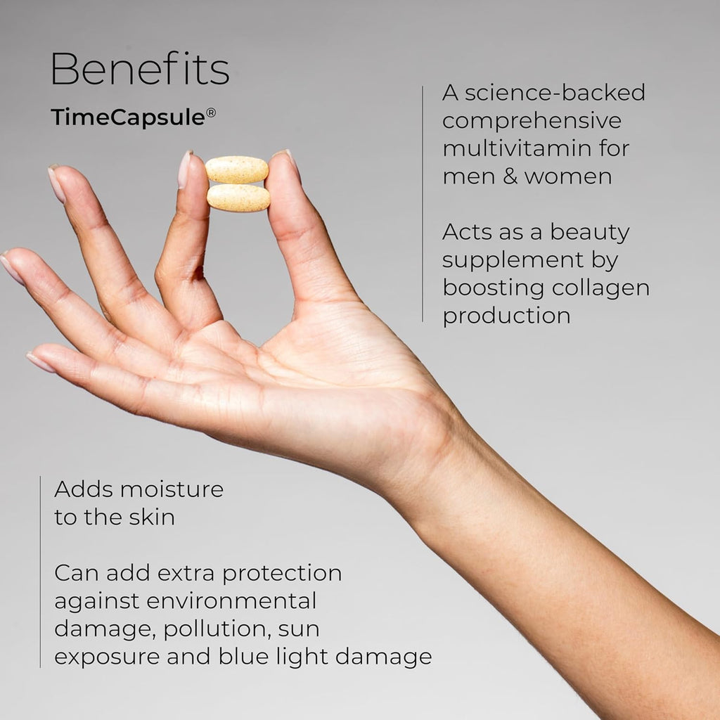 Hush & Hush TimeCapsule Multivitamin, Women's Multivitamin, Men's Multivitamin, Clean Nutraceuticals Supplements That Contains Hyaluronic Acid, Vitamin C, Zinc, Vitamin B12, Vitamin E - 60 Tablets