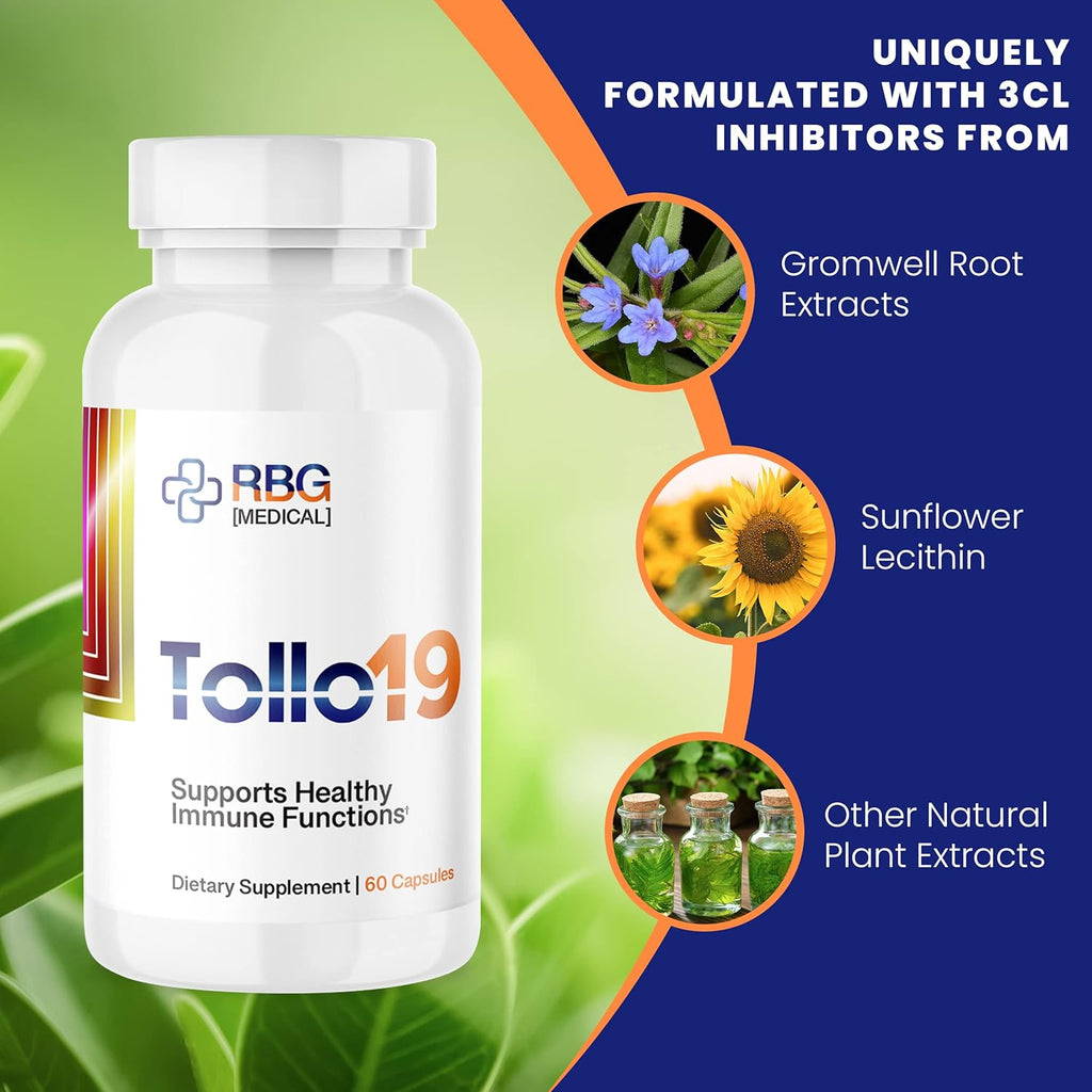 Tollo19 Immune Support Supplement - 3CLpro Inhibitors Protease Enzyme Supplement - 300mg Natural Blend of Gromwell Root Extracts & Sunflower Lecithin - Immune Defense 60 caps