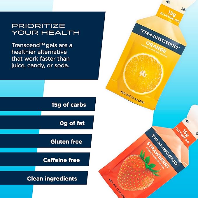 Transcend Foods Strawberry + Orange Gels (1.1 oz, Pack of 100) Fast-Acting Carb Gel Strawberry and Orange Flavor – Caffeine Free, Gluten Free
