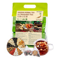Premium Ginseng Tea - Natural Organic Kidney and Liver Detox Tea - 12 Herbal Blend with Goji Berry，Jujube, Longan, Mulberry & Maca - Caffeine & Sugar Free - 25 Individually Wrapped Pyramid Large Tea Bags (250g)