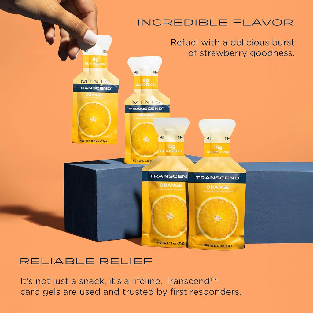 Transcend Foods Orange Gel (1.1 oz, Pack of 24) Fast-Acting Carb Gel Orange Flavor – Caffeine Free, Gluten Free