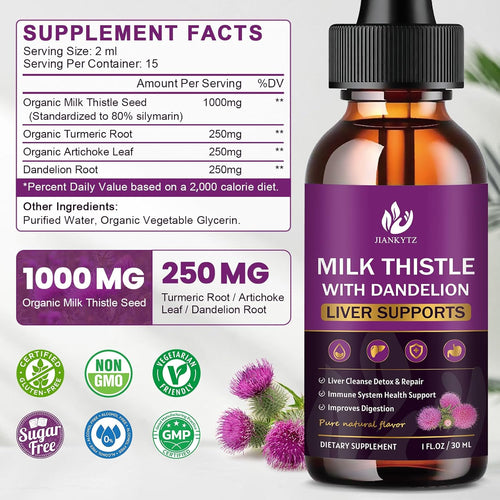(4 Pack) Milk Thistle Supplement for Liver Cleanse Detox & Repair, Liver Detox Drops with Organic Milk Thistle Seed, Artichoke Extract, Dandelion, Turmeric and Vegan, Non-GMO, Gluten-Free, 1 Fl Oz