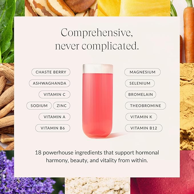 Beam Glow, Hormone Balance for Women, Thyroid Support for Women, Natural Hormone Support Powder with Selenium and Bromelain, PMS Relief, Energy, Hair Skin & Nails, Vegan, No Sugar, 15 Servings