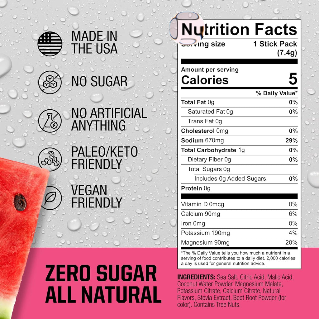 Fire Science Fire Salt Hydration Sticks, Electrolytes & Coconut Water, Hydration Drink Mix with Magnesium, Potassium & Sodium, Zero Sugar, Single Serve On The Go Packs, Watermelon Flavor, 32 Count