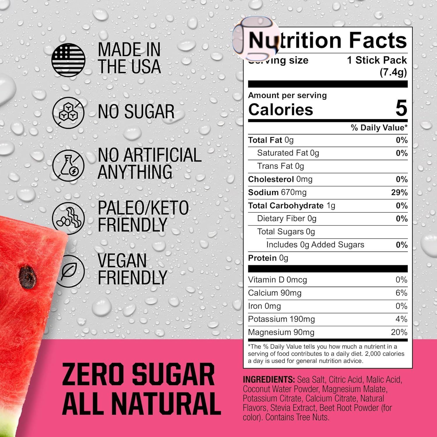 Fire Science Fire Salt Hydration Sticks, Electrolytes & Coconut Water, Hydration Drink Mix with Magnesium, Potassium & Sodium, Zero Sugar, Single Serve On The Go Packs, Watermelon Flavor, 32 Count