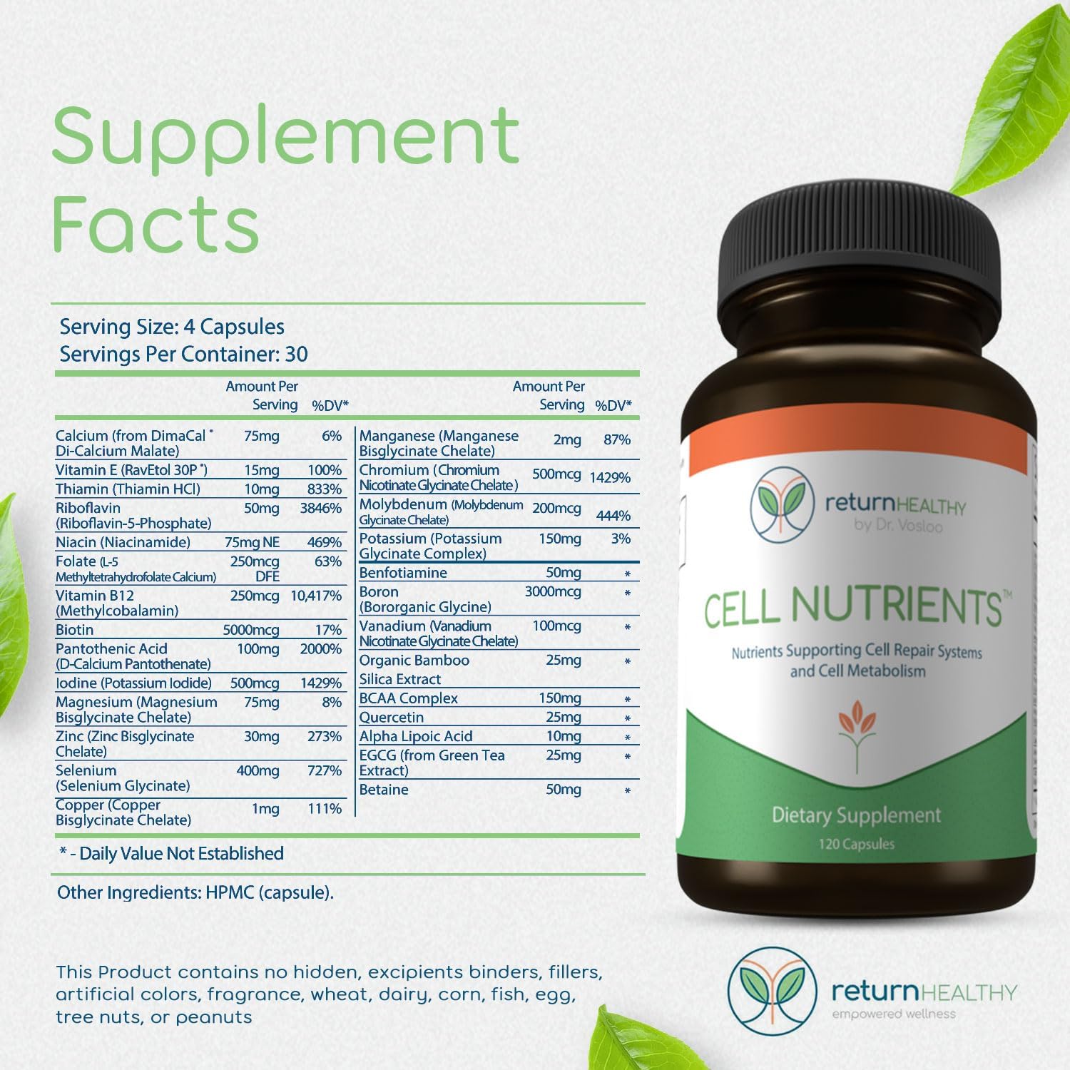 Cell Nutrients | Promotes Cell and Membrane Repair & Cell Metabolism | Helps Fight Tick-Borne Infections & More | Mitochondrial Supplements | Non-GMO, Vegan, 120 caps