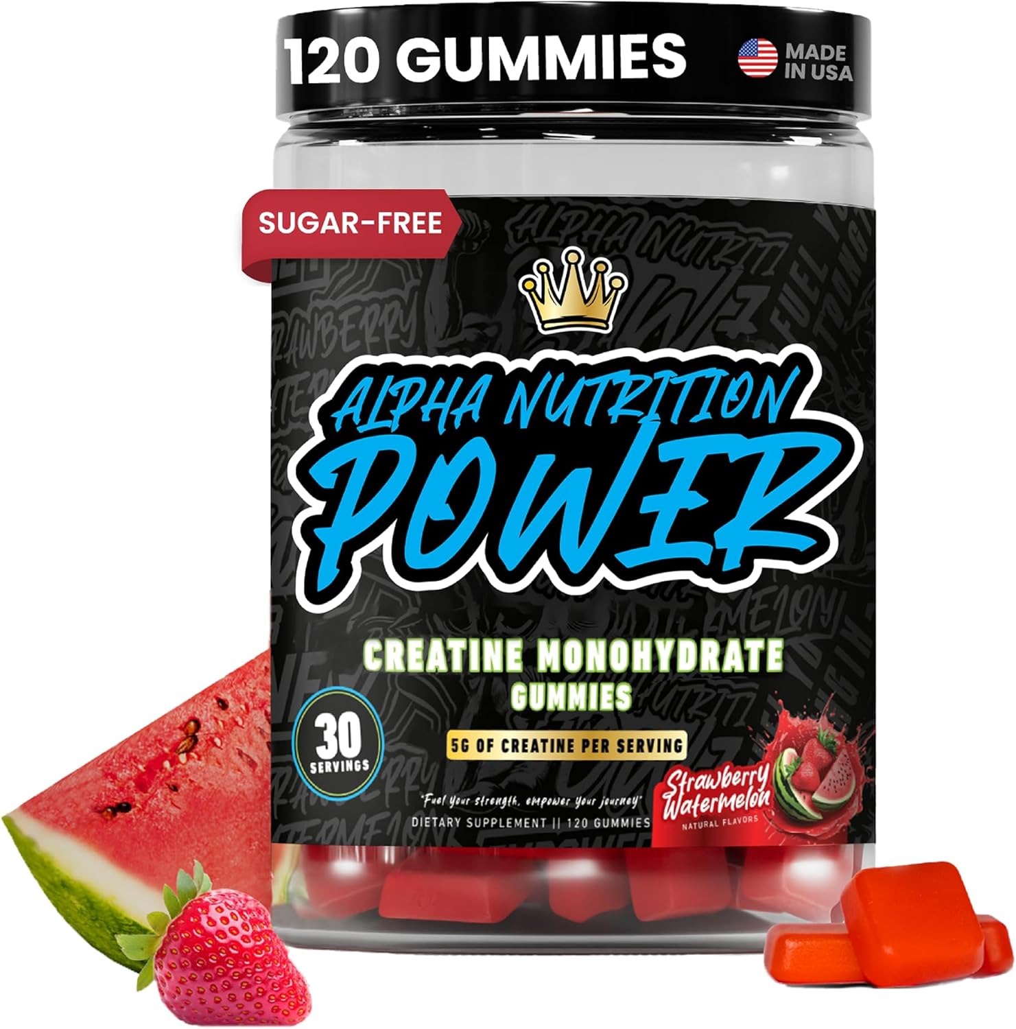 Creatine Monohydrate Gummies 5g for Men & Women | 1.25g Creatine per Gummy for Muscle Growth, Endurance, Recovery, & Focus | Vegan, Non-GMO, Gluten-Free | Strawberry-Watermelon Flavor | 120 Count