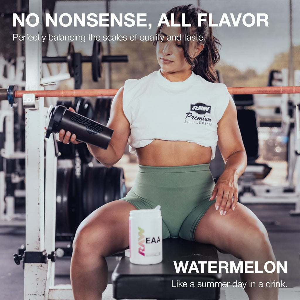 RAW EAA Amino Acids Powder, Watermelon (25 Servings) - Pre Workout Amino Energy Powder for Strength, Endurance, Recovery & Lean Muscle Growth - BCAA Amino Acids Supplement for Men & Women