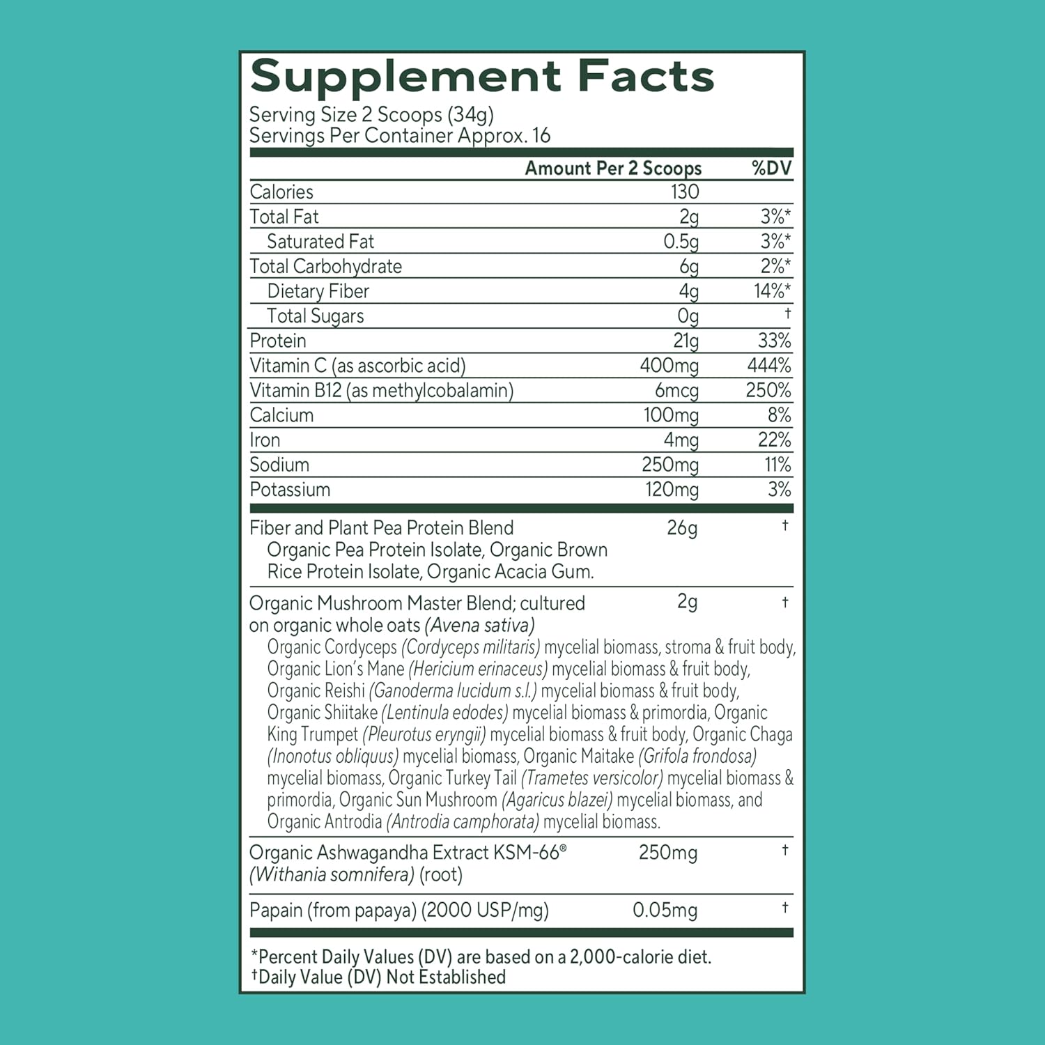 OM MUSHROOM SUPERFOOD Master Blend Mushroom Plant-Based Protein, 16 Servings Unsweetened Original, Unsweetened Plant-Based Protein with 10 Mushrooms & Adaptogens, GLP-1 Support