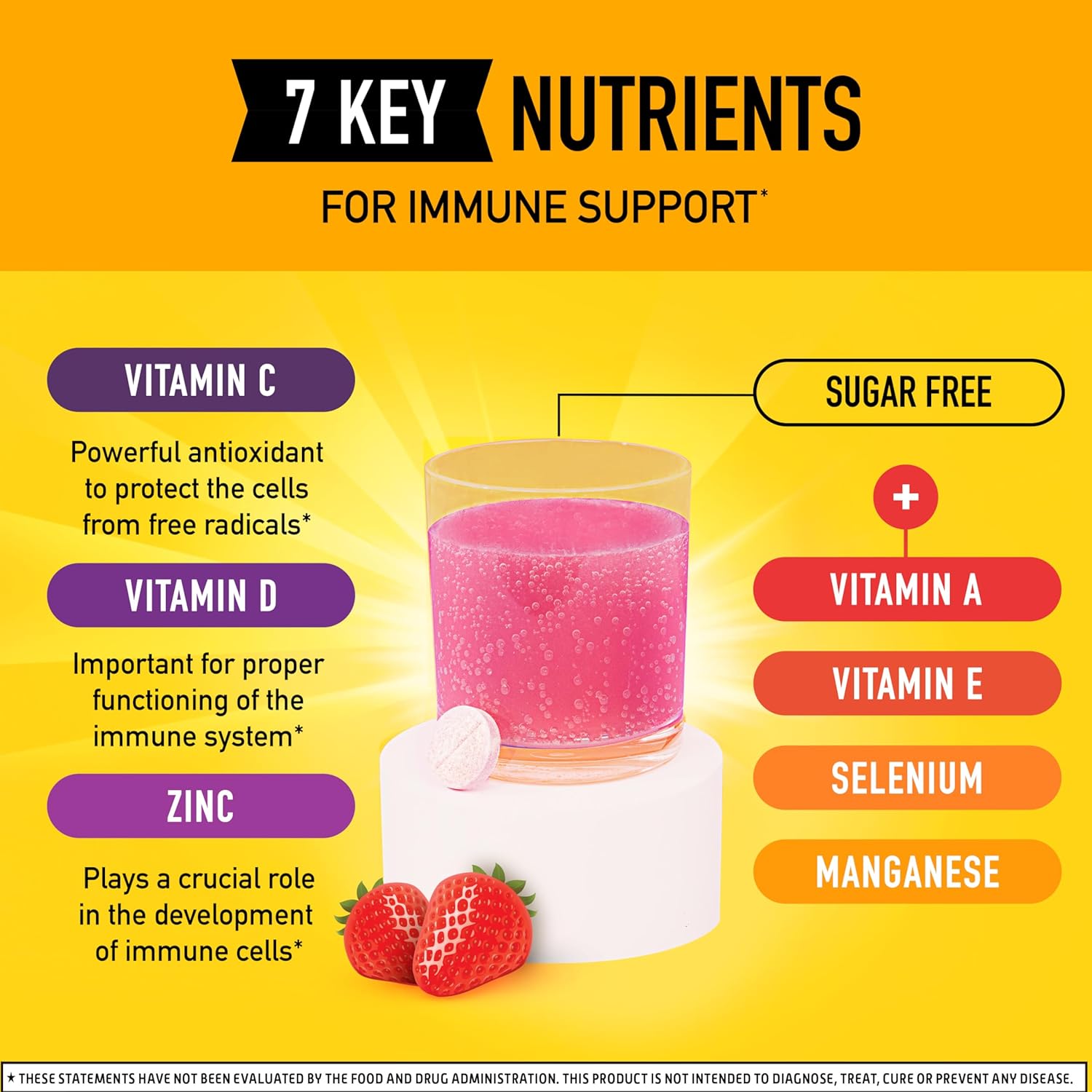 Airborne 1000mg Vitamin C with Vitamin D & Zinc, Sugar Free Multivitamin Immune Support Supplement, Antioxidants Vitamins A C & Vitamin E, 30 Effervescent Tablets, Very Berry Flavor