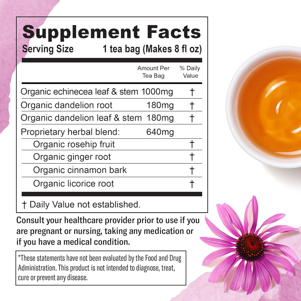 Numi Organic Immune Boost Tea, 16 Tea Bags (Pack of 3), Echinacea, Dandelion and Rosehips, Caffeine Free