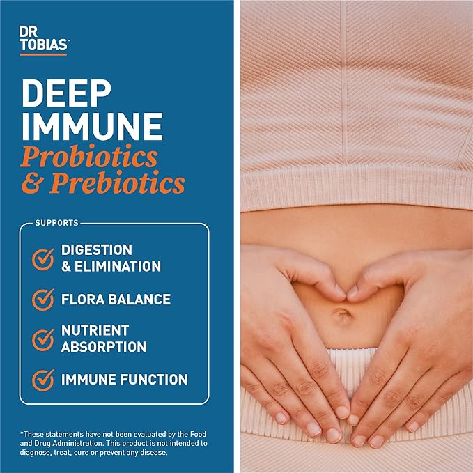 Dr. Tobias Deep Immune Probiotics & Prebiotics - Dual Action Digestion & Immune Support with PreforPro Prebiotics & Delayed Release Spore Forming Probiotics for Women & Men - 60 Capsules (30 Servings)