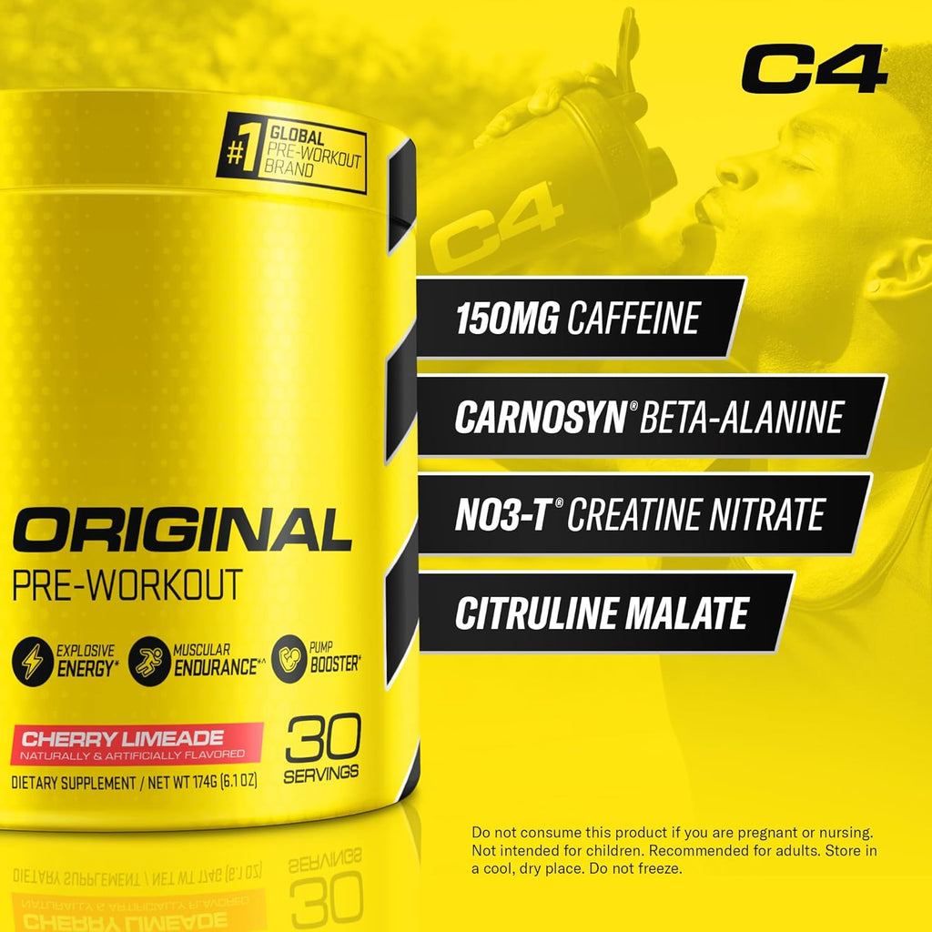 Cellucor C4 Original Pre Workout Powder Cherry Limeade | Vitamin C for Immune Support | Sugar Free Preworkout Energy for Men & Women | 150mg Caffeine + Beta Alanine + Creatine | 30 Servings