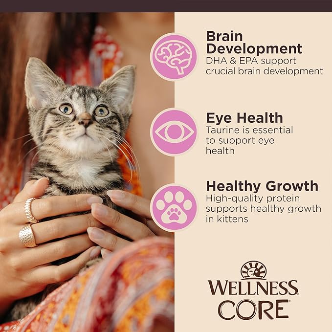 Wellness CORE Tiny Tasters Minced & Pate Kitten Wet Cat Food, Natural, Protein-Rich, Grain Free, 1.75-Ounce Pouch, 12 Pack, (Chicken Variety Pack)