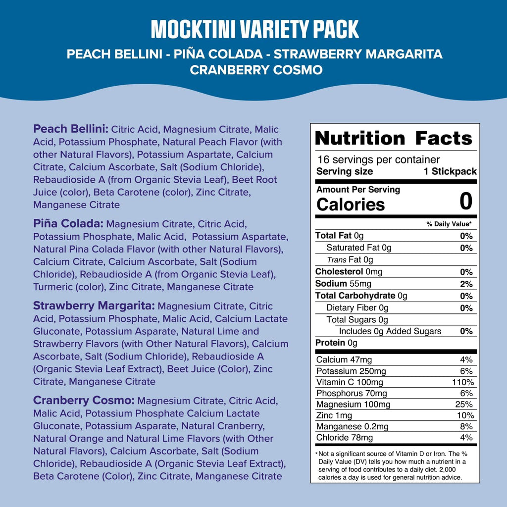 Ultima Replenisher Daily Electrolyte Powder Drink Mix – Sugar Free – Mocktini Variety, 16 Stickpacks – Hydration Packets with 6 Key Electrolytes and Trace Minerals – Keto Friendly, Non-GMO