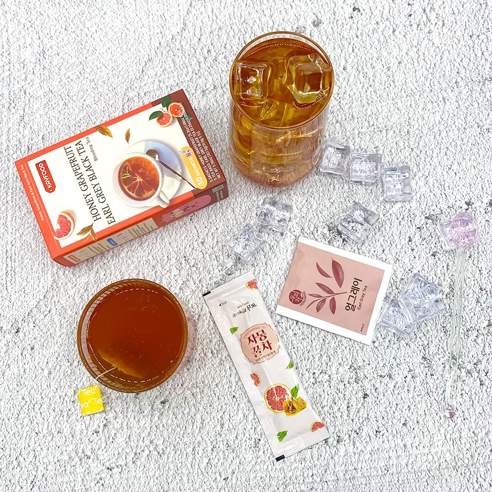 KAYFOOD Garden Honey Grapefruit Tea Powdered & Earl Grey Black Tea Bag Mix 10 Sticks (5.56oz), (Honey Grapefruit 5 Sticks & Early Grey Black 5 Teabags)