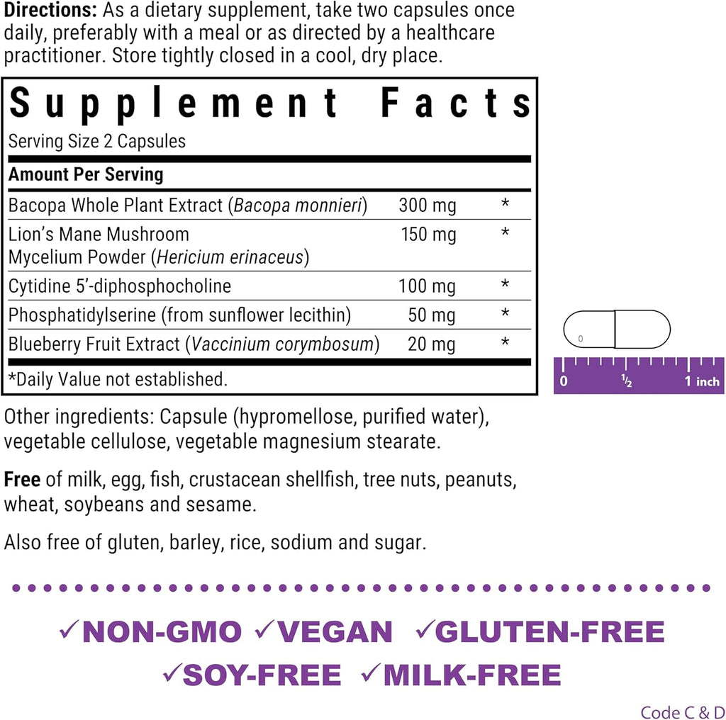 Bluebonnet Nutrition BrainPower – Whole Food-Based Nootropic Blend - for Brain Health*- Non-GMO, Vegan - Free of Gluten, Dairy, Soy & Stimulants - 30 Vegetable Capsules, 15 Servings