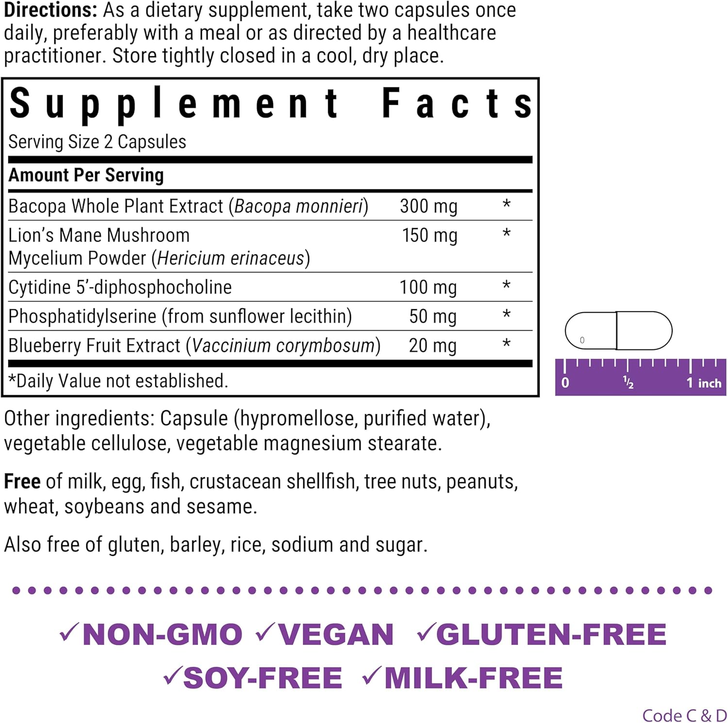 Bluebonnet Nutrition BrainPower – Whole Food-Based Nootropic Blend - for Brain Health*- Non-GMO, Vegan - Free of Gluten, Dairy, Soy & Stimulants - 30 Vegetable Capsules, 15 Servings