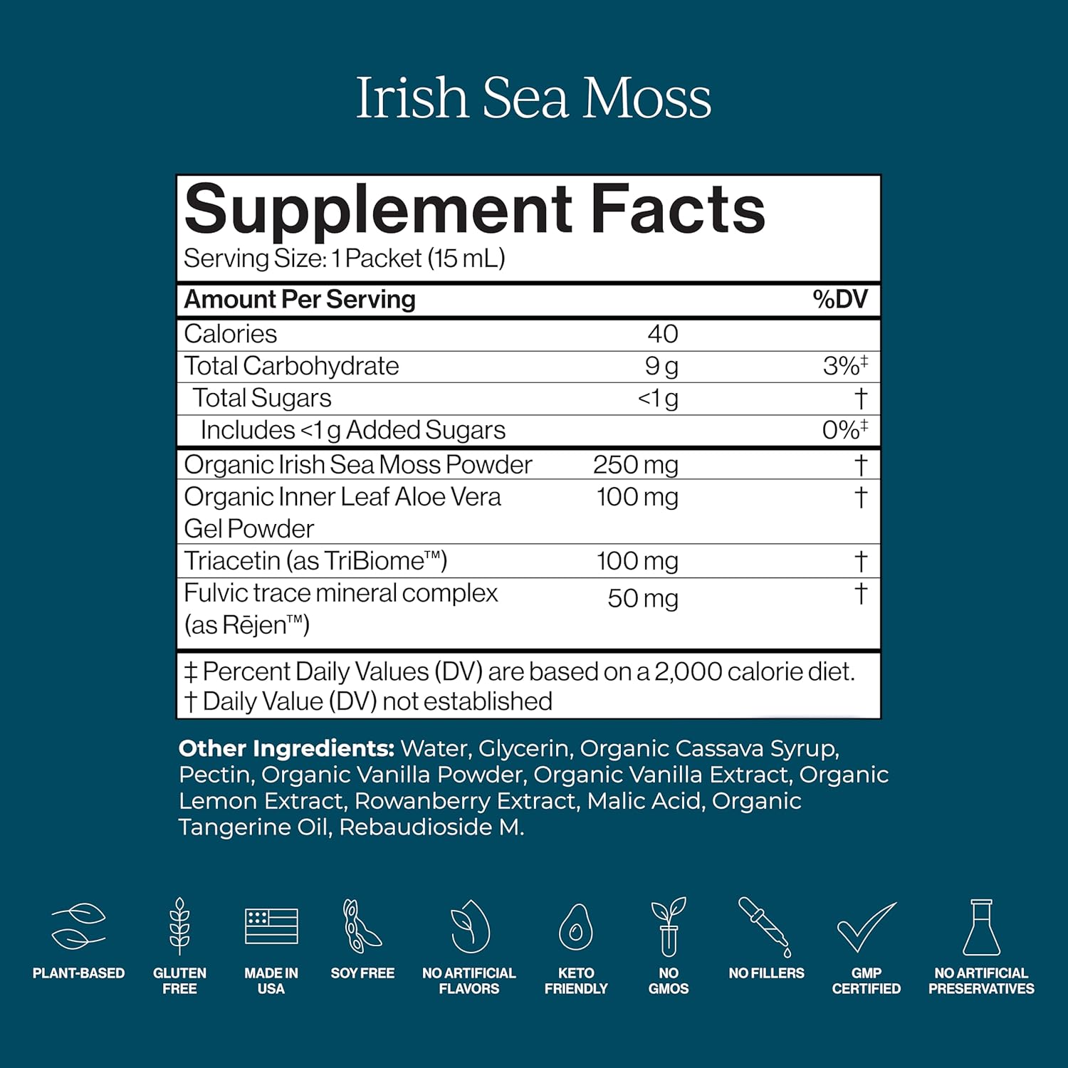 CYMBIOTIKA Irish Sea Moss Supplement, Organic Wildcrafted Sea Moss with Aloe Vera, Fulvic Minerals, Postbiotics, Gut, Immune, Skin Support, Liquid Travel Packet, 26 Servings (Single Pack)