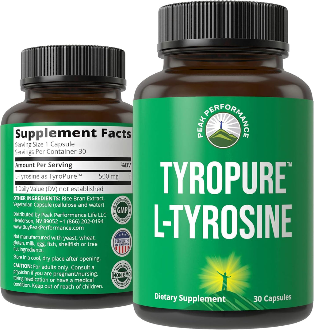 TyroPure L Tyrosine Supplement. More Bioavailable, Cleaner Version of L-Tyrosine. Vegan, Naturally Fermented 500mg Capsules for Mental Clarity, Dopamine. Mood Support for Women and Men