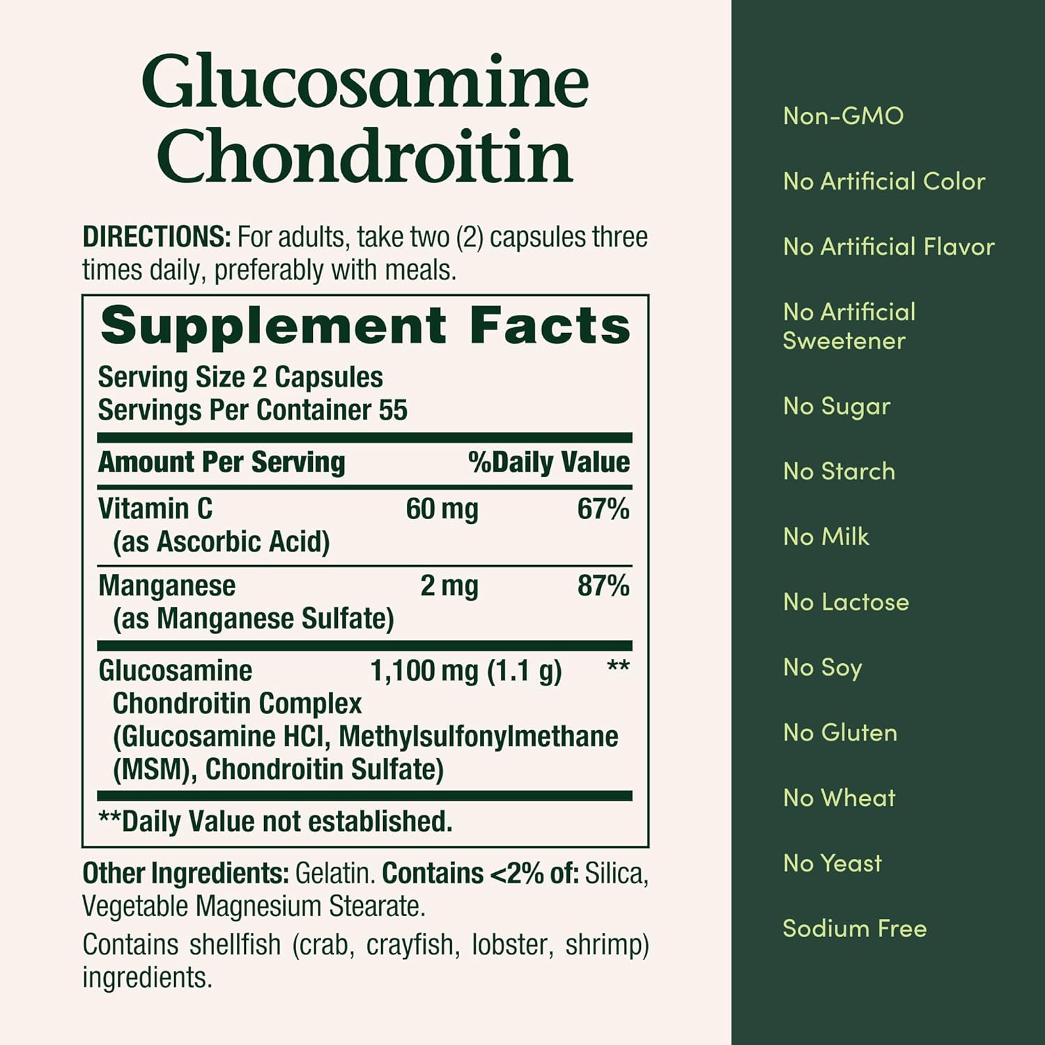 Nature's Bounty Glucosamine Chondroitin Pills and Dietary Supplement, Support Joint Health, 110 Capsules