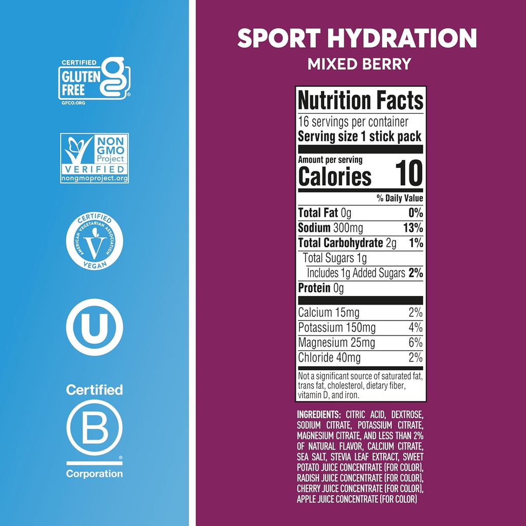 Nuun Sport Electrolyte Powder Packets with Magnesium, Calcium, Potassium, Chloride, and Sodium, Hydration Packets for On-The-Go, Mixed Berry Flavor, Gluten Free & Vegan, 16 Single Servings