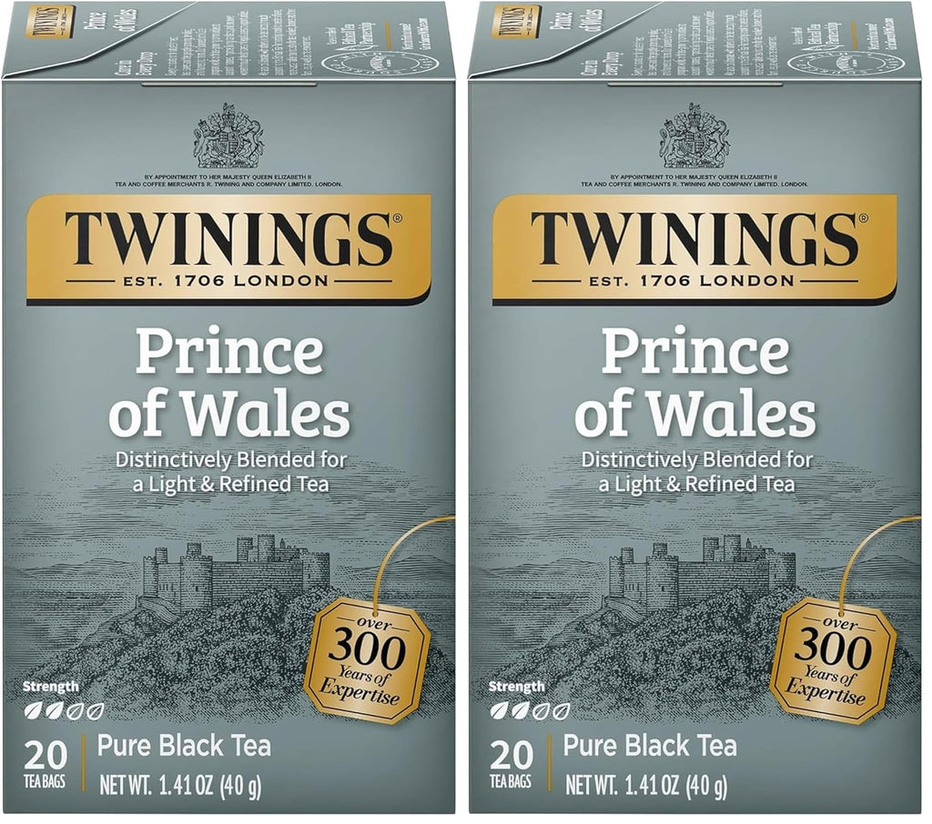 Twinings Prince of Wales Black Tea Individually Wrapped Bags, 20 Count (Pack of 2), Velvety Smooth & Mild, Caffeinated, Enjoy Hot or Iced, 20 Teabags