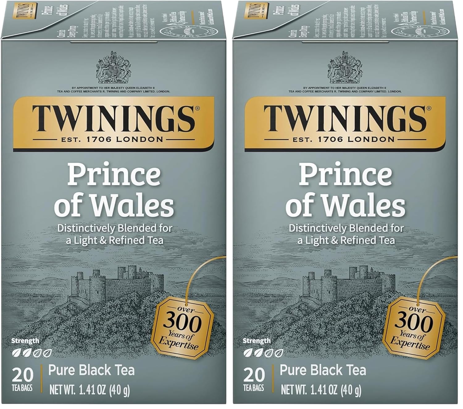 Twinings Prince of Wales Black Tea Individually Wrapped Bags, 20 Count (Pack of 2), Velvety Smooth & Mild, Caffeinated, Enjoy Hot or Iced, 20 Teabags