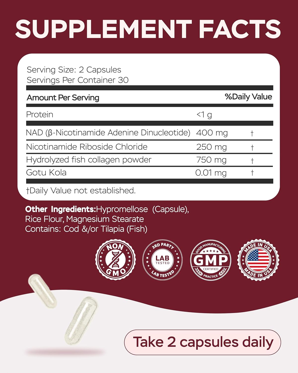 NAD Plus Supplement 1400mg - NMNH Supplement Alternative Supports Healthy Aging Complex with Nicotinamide Riboside & Gotu Kola, Collagen - Powerful NAD+ Formula for Energy, Skin & Cognitive, 60 Caps