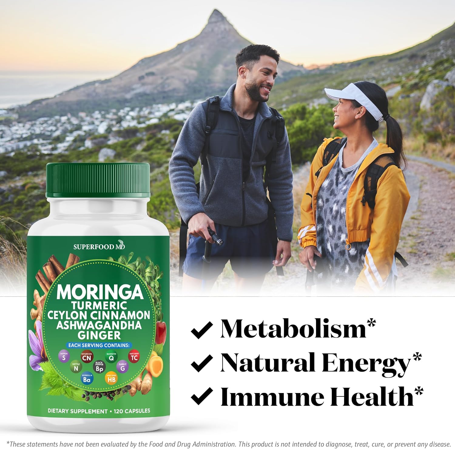 Moringa Supplement | Turmeric, Ginger, Boswellia, Saffron, Holy Basil, Nettle -Support Supplement for Women and Men with Ceylon Cinnamon, Quercetin, Tart Cherry- 240 Capsules