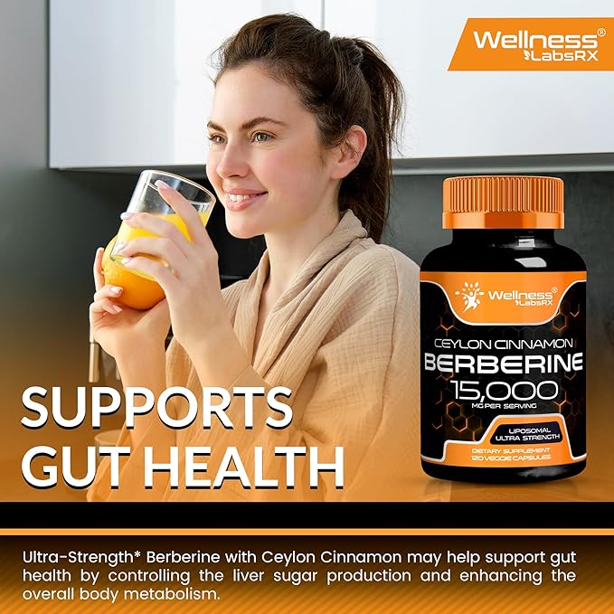 WELLNESS LABSRX Berberine 15,000mg - Third-Party Tested Berberine Supplement HCL with Ceylon Cinnamon, Black Pepper Extract and Apple Cider Vinegar, Heart Support Capsules - 240 Capsules - Pack of 2