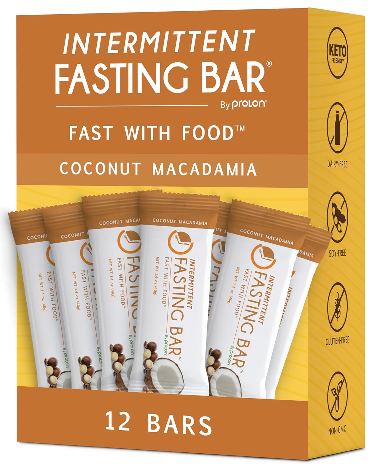 Prolon Fasting Bars | 5g Protein, 7g Fiber | Keto-Friendly, Gluten-Free, Dairy-Free, Plant-Based | Nutrition for Intermittent Fasting | Formulated to Not Break Your Fast | Coconut Macadamia Nut (12 Count)