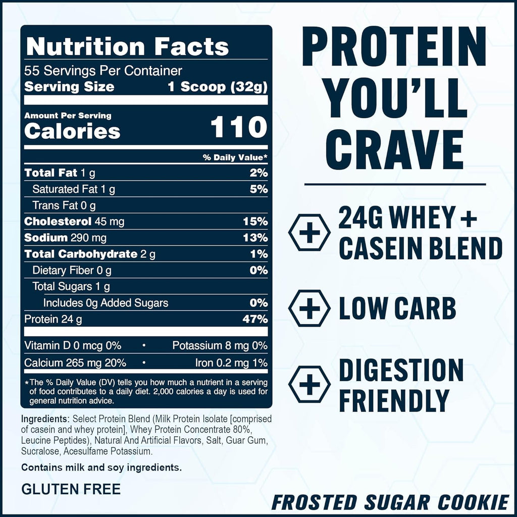 PEScience Select Protein Powder, Whey and Casein Blend, Clean Protein Powder for Women and Men, Low Calorie, Low Carb, Keto Friendly, Gluten Free, Frosted Sugar Cookie, 55 Servings