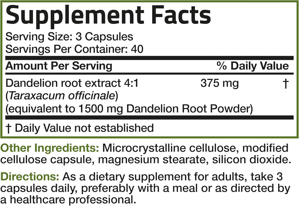 Bronson Dandelion Root High Potency Supplement, Supports Overall Good Health & Well-Being, Traditional Diuretic Herb - Non-GMO, 120 Vegetarian Capsules