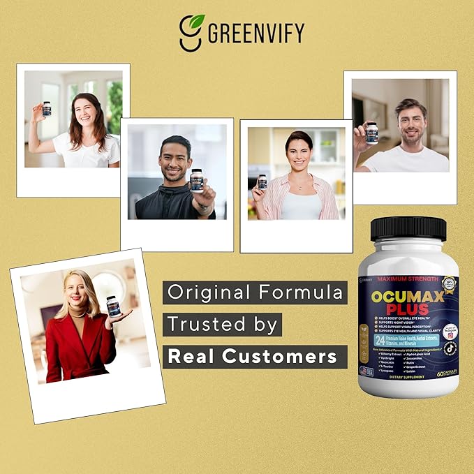 Ocumax Plus Vision Support Supplement, 60 Capsules, with 24 Premium Herbal Extracts and Vitamins, Maximum Strength Eye Health Formula (5)