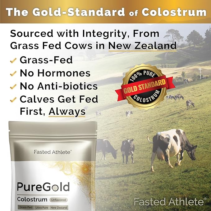 PureGold - Bovine Colostrum Powder - 100% Pure New Zealand Grass Fed, Supports Gut Health, Skin, Hair, & Immunity – Colostrum Supplement, Unflavored, 30 Travel Packets