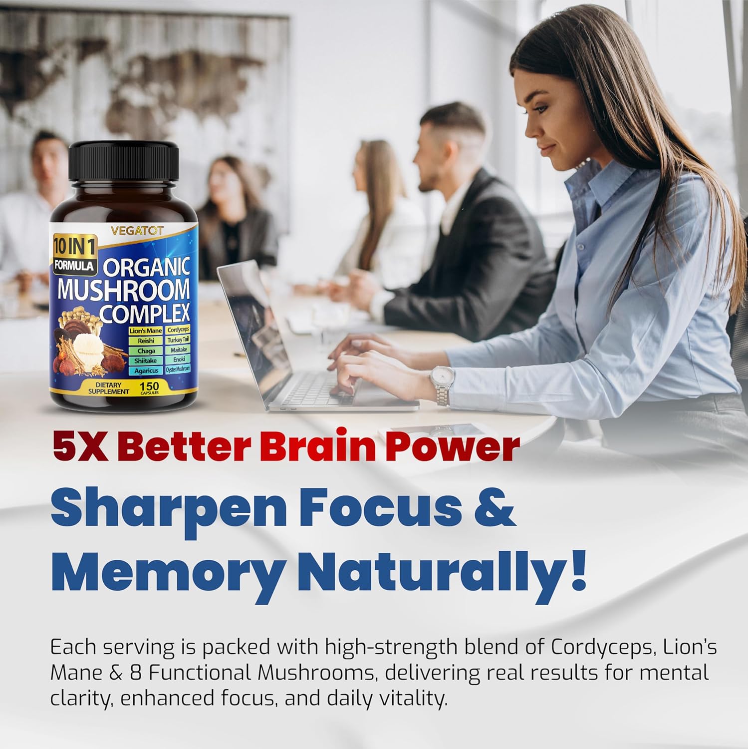 10 in 1 High Strength Mushroom Supplement - Lions Mane, Cordyceps, Reishi - Brain Supplements for Memory and Focus ** 5-Month Supply