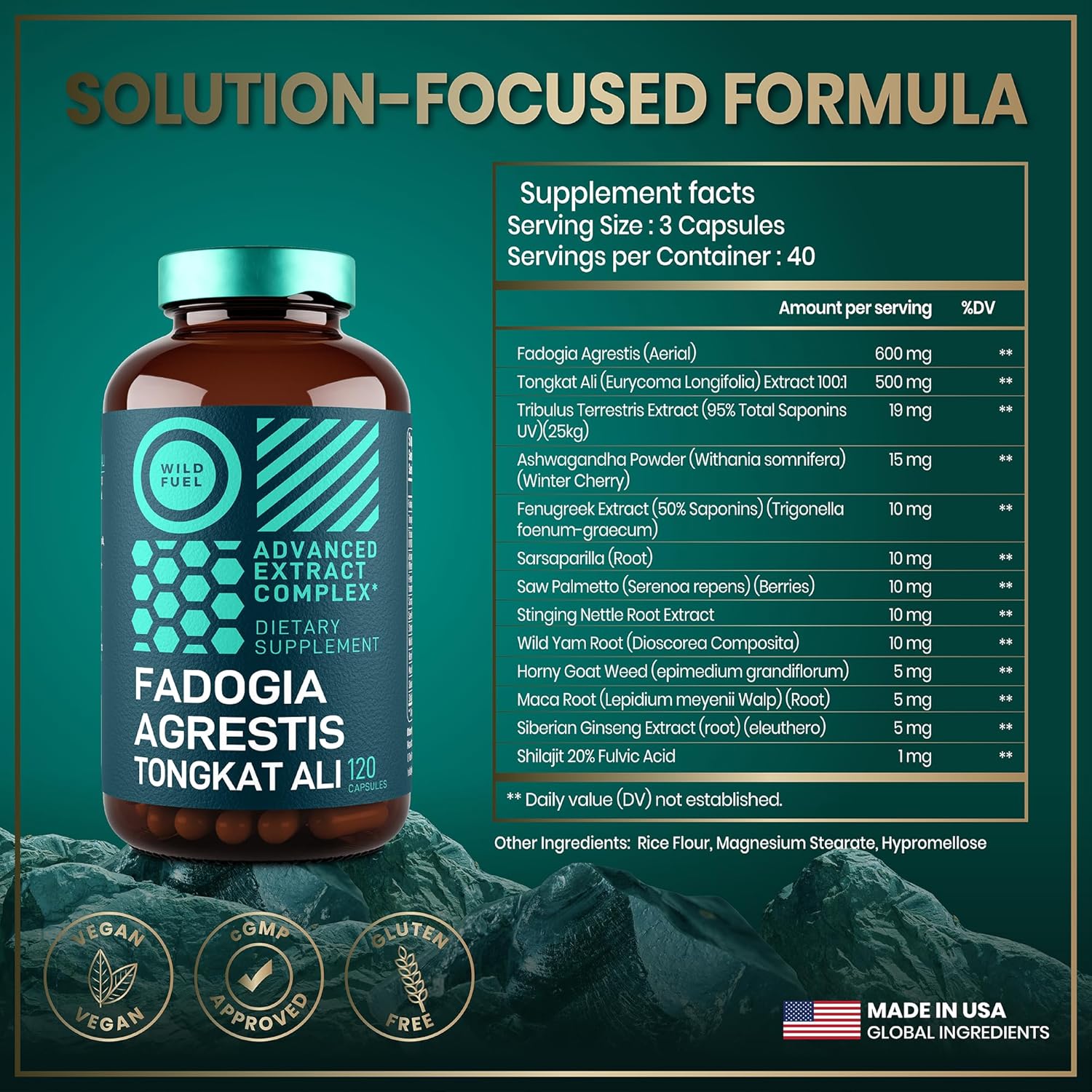 Fadogia Agrestis and Tongkat Ali Supplement - 600mg Fadogia Agrestis for Men, 500mg Longjack Tongkat Ali, Ashwagandha Maca Fenugreek Complex - Muscle Strength, Energy, Mood Support - 120 Capsules