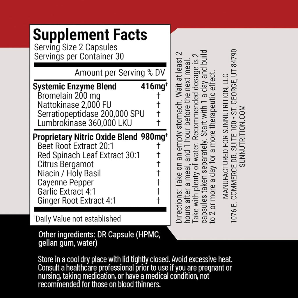 Nattokinase Supplement Nitric Oxide Capsules Beet Root Extract High Potency Lumbrokinase & Bromelain Systemic Enzymes Spike Protein Detox Clean & Flow Vascular Defense 60 Caps 30 Servings