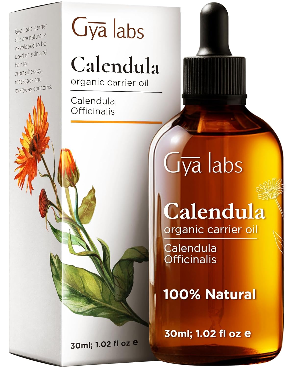 Gya Labs Calendula Carrier Oil - 1 fl oz - Premium Carrier Oil - Nourishing for Skin, Face, Body, Scalp & Hair - Soothing Oil & Moisturizer For Sensitive Skin - 100% Natural Plant Based & Hydrating